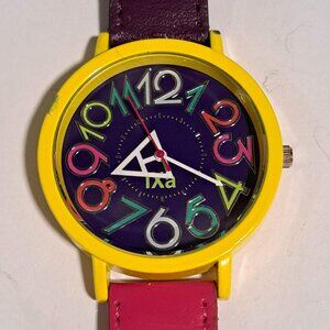 Ixa yellow pink purple watch